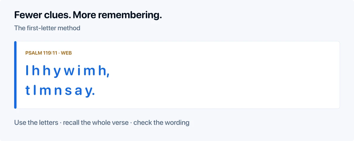 First-letter cue for remembering a Bible verse